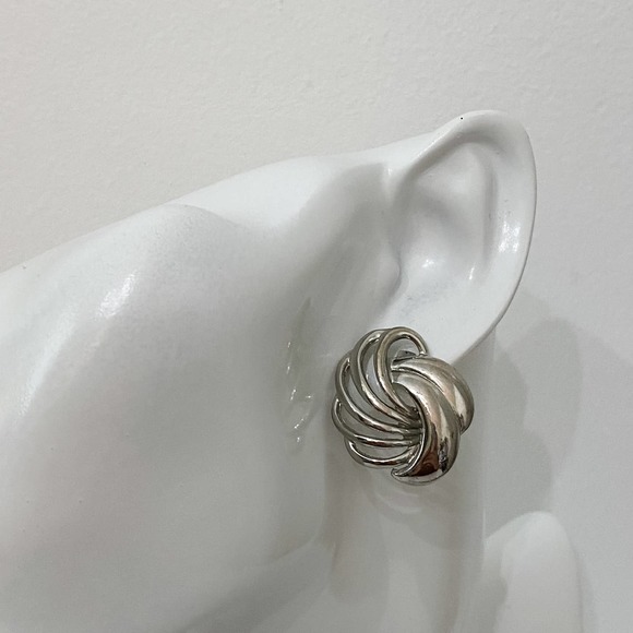 VTG Silver Spiral Chunky Stud Earrings - Picture 2 of 6